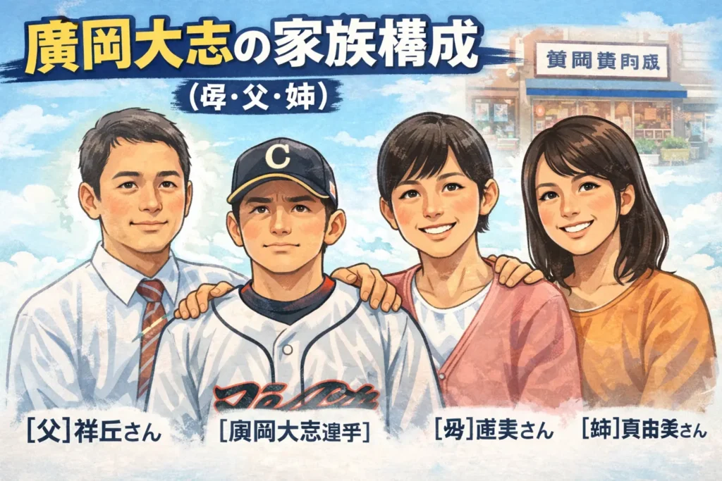 廣岡大志の家族構成（母・父・姉）